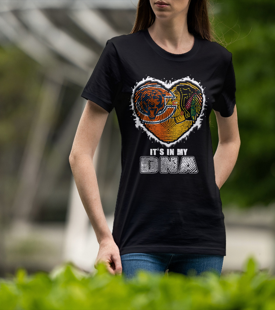 It’s In My Dna Chicago Bears Blackhawks Fingerprint Heart T-Shirt
