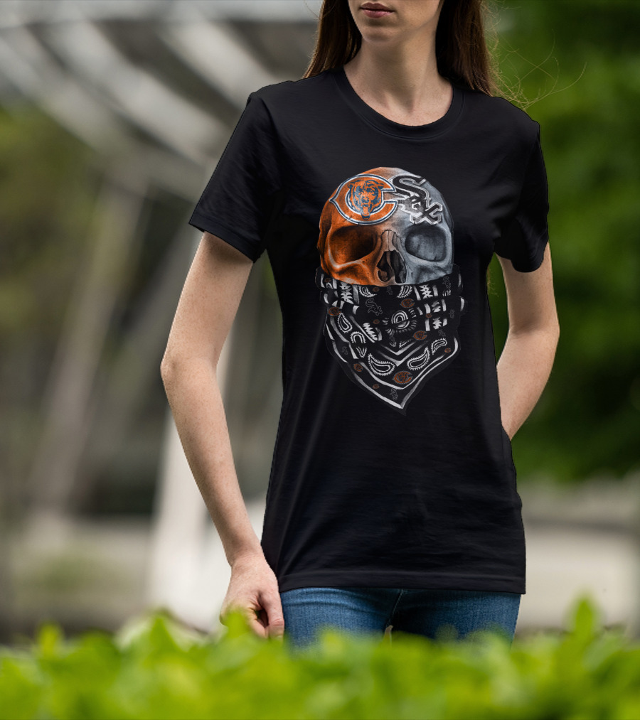 Chicago Bears Chicago White Sox Skull Bandana T-Shirt
