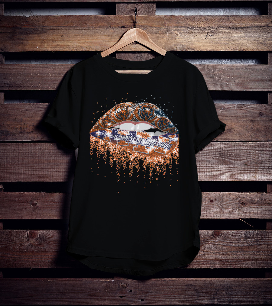 Illinois Fighting Illini Lips Glitter T-Shirt