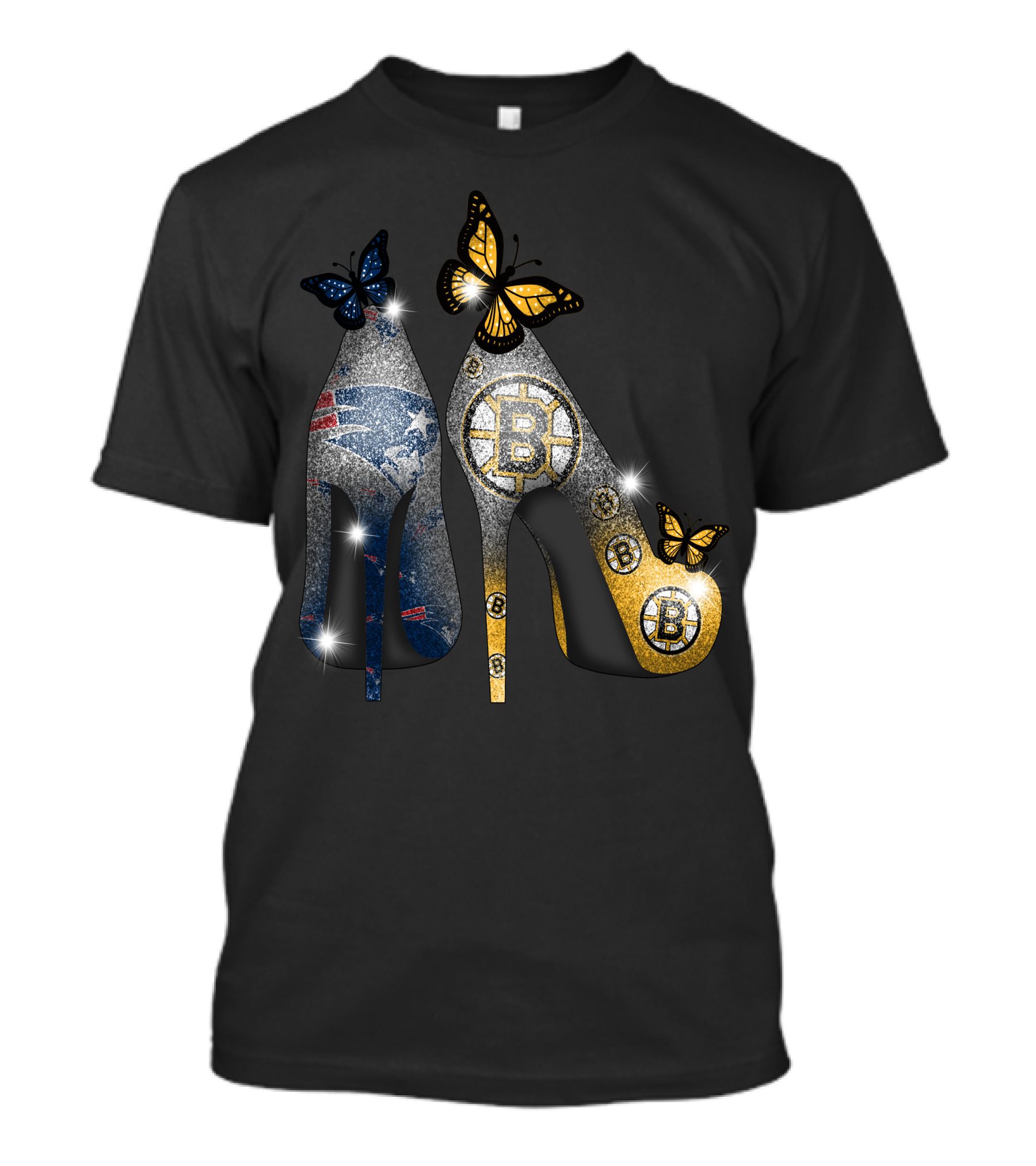 Nfl Patriots And Nhl Bruins Butterfly Stilettos T-Shirt