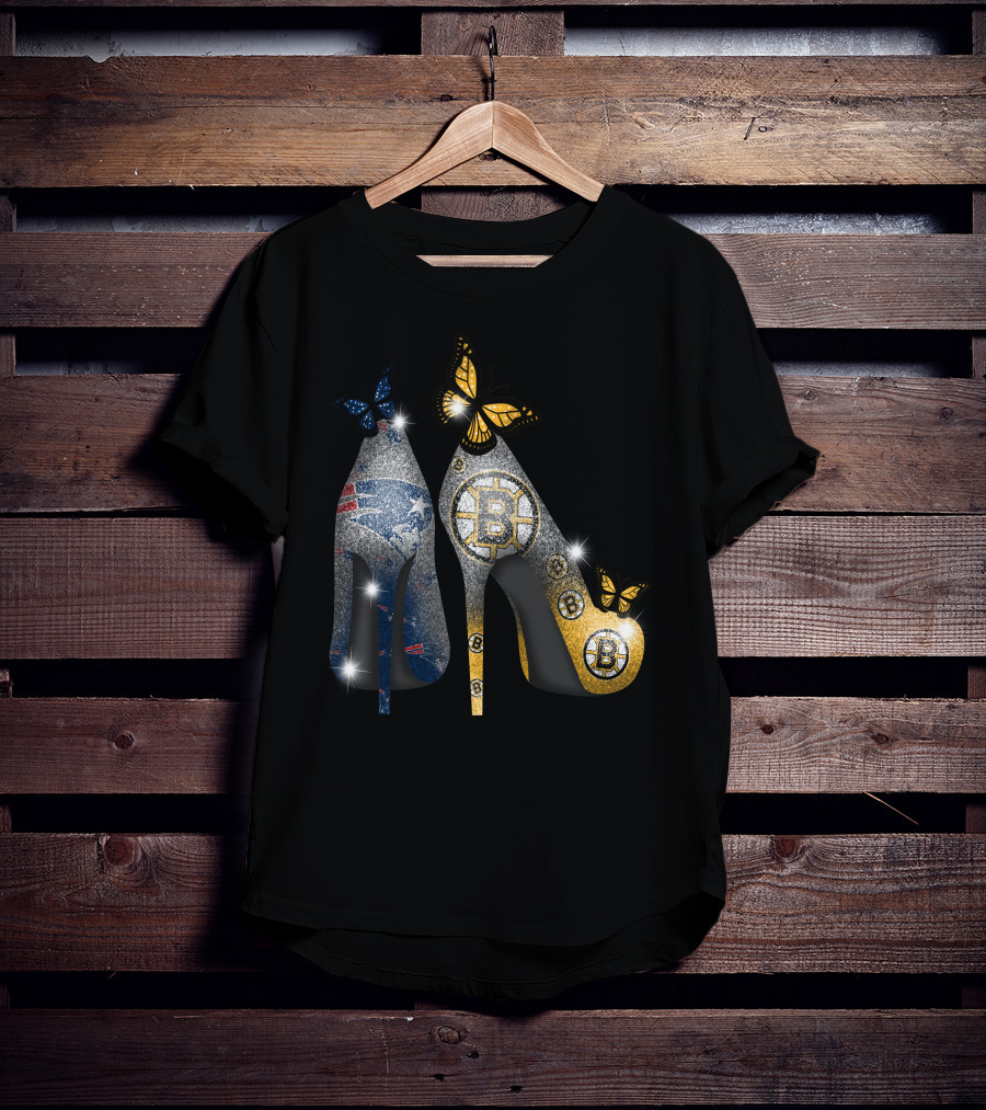 Nfl Patriots And Nhl Bruins Butterfly Stilettos T-Shirt