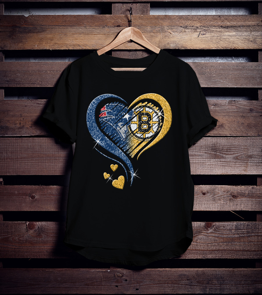 New England Patriots Boston Bruins Heart Design T-Shirt