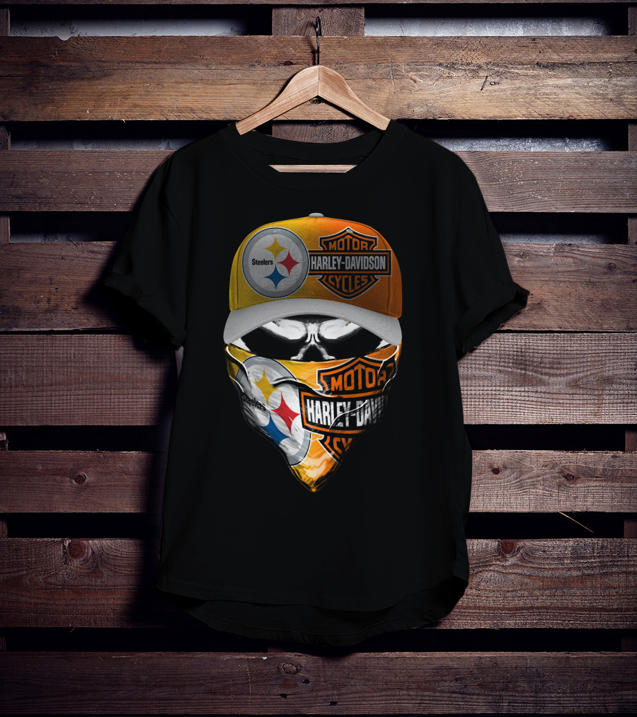 Steelers Harley Davidson Motorcycles Skull Mask T-Shirt