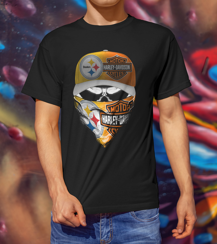 Steelers Harley Davidson Motorcycles Skull Mask T-Shirt