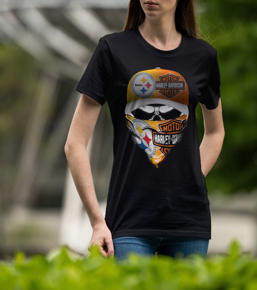 Steelers Harley Davidson Motorcycles Skull Mask T-Shirt
