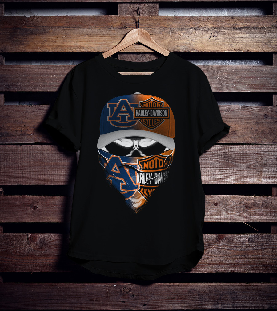 Auburn Tigers Harley Davidson Motorcycles Skull Combo T-Shirt