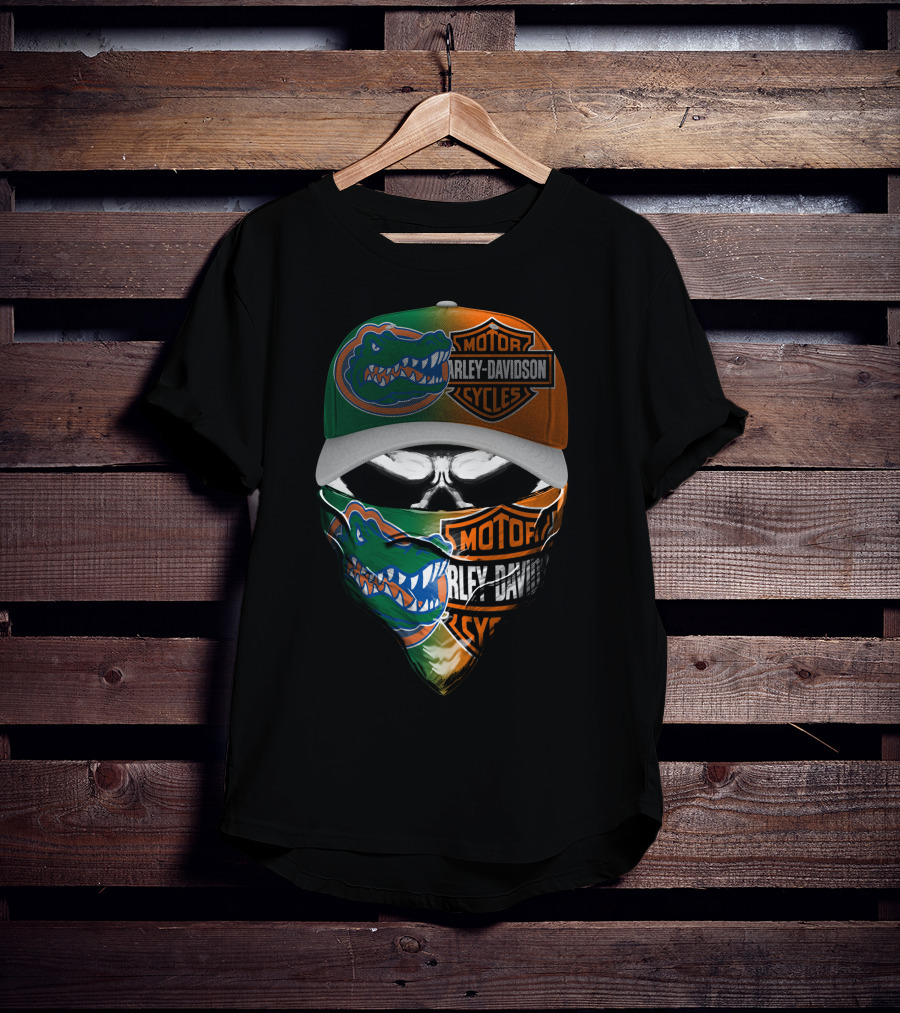 Florida Gators Harley Davidson Motorcycles Skull Mask And Cap T-Shirt