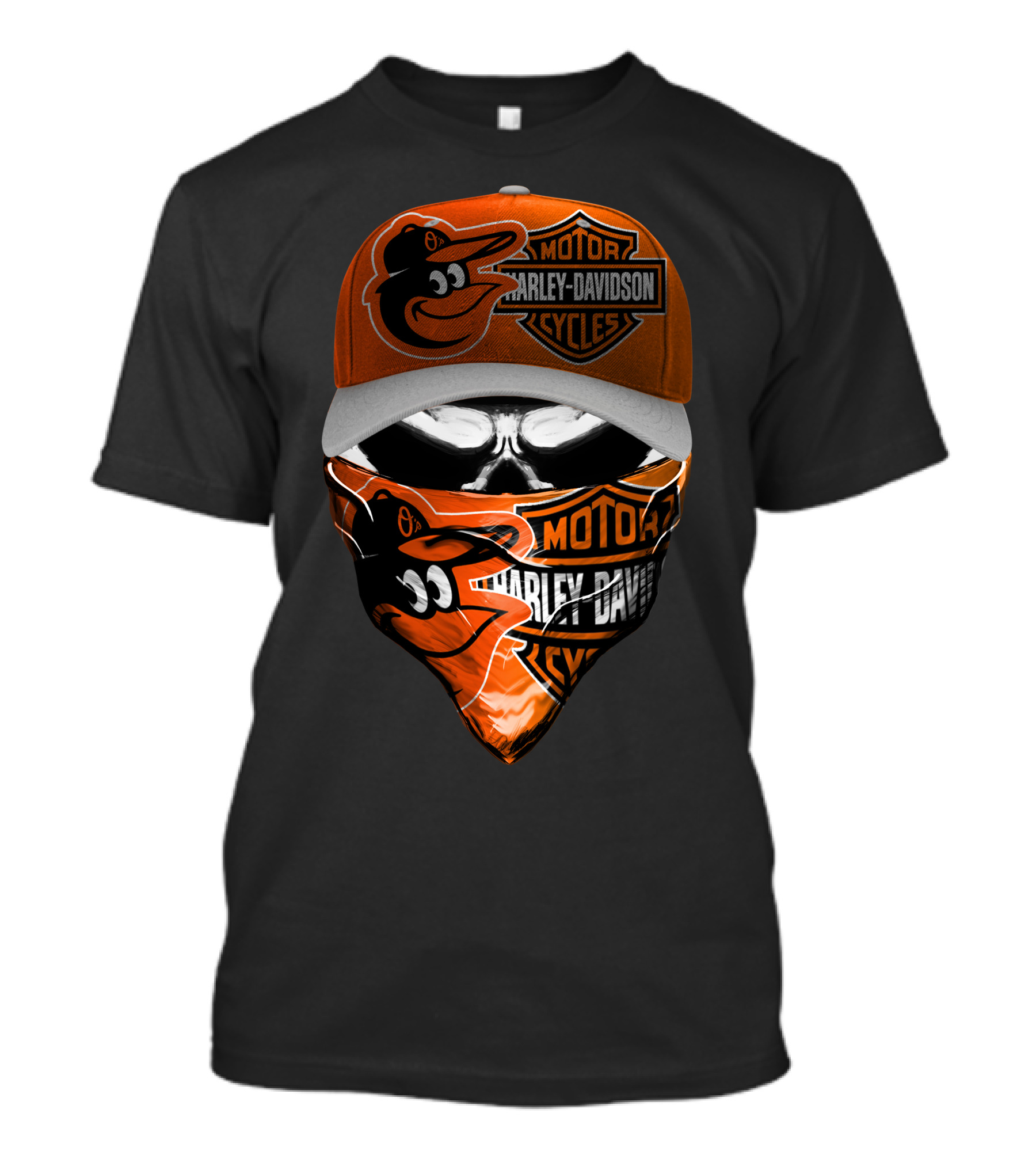 Baltimore Orioles Harley Davidson Hybrid Skulled Style T-Shirt
