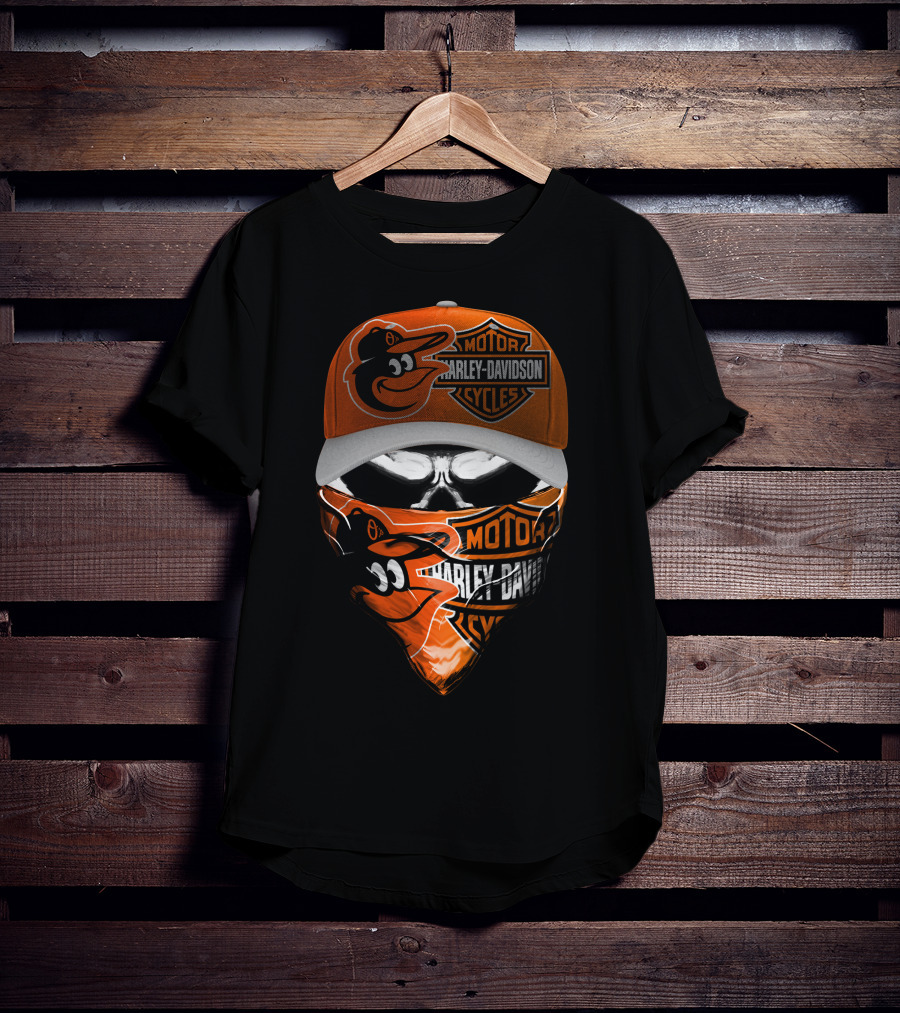 Baltimore Orioles Harley Davidson Hybrid Skulled Style T-Shirt