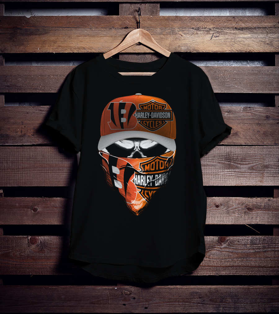 Harley Davidson Cincinnati Bengals Skull Mask Hat T-Shirt