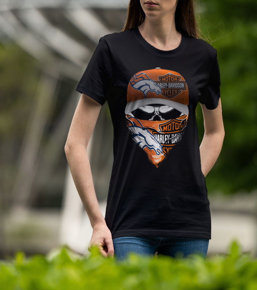 Denver Broncos Harley Davidson Motorcycle Skull Fusion T-Shirt