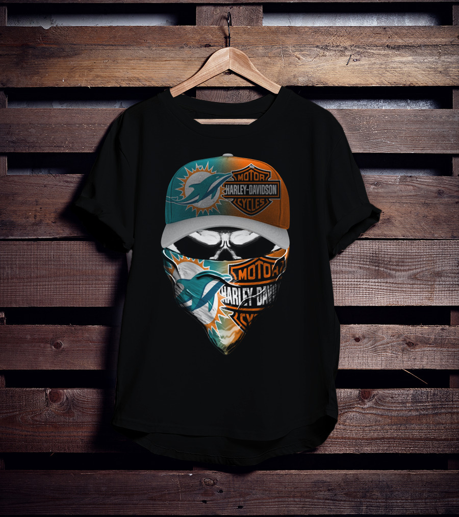Miami Dolphins Harley Davidson Motorcycles Skull T-Shirt