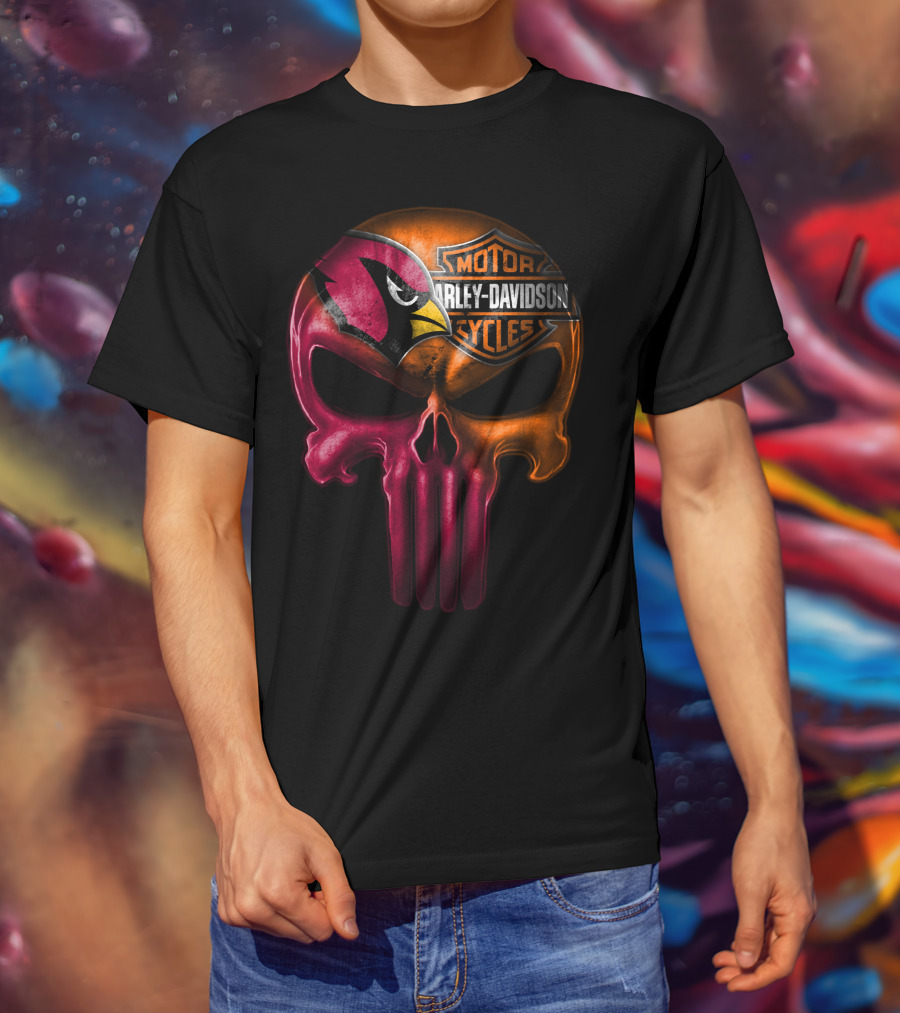 Arizona Cardinals Harley Davidson Skull T-Shirt