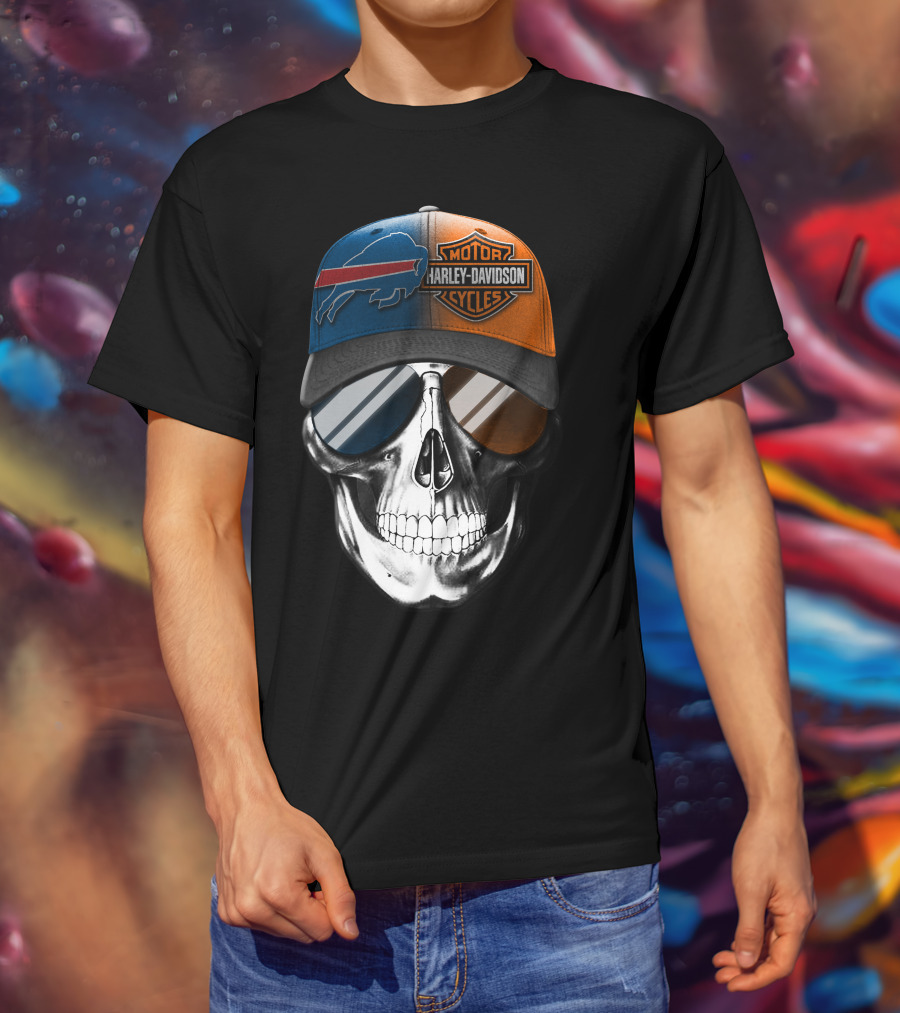 Buffalo Bills Harley Davidson Skull Cap T-Shirt