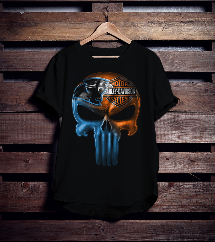 Carolina Panthers Harley Davidson Skull T-Shirt