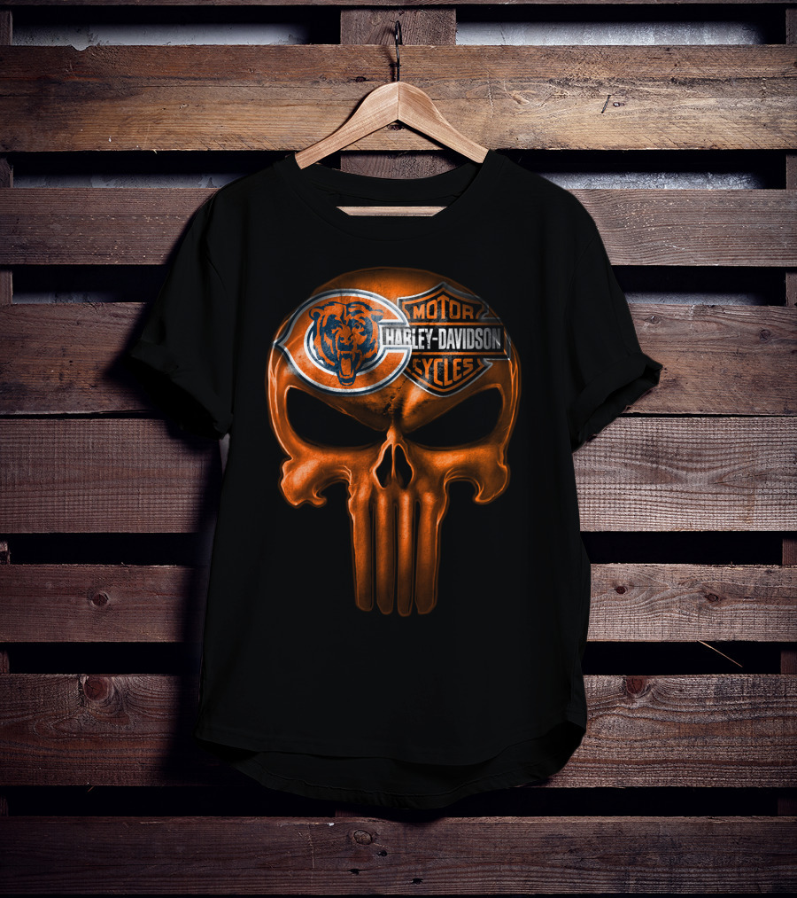 Chicago Bears Harley Davidson Punisher Skull T-Shirt