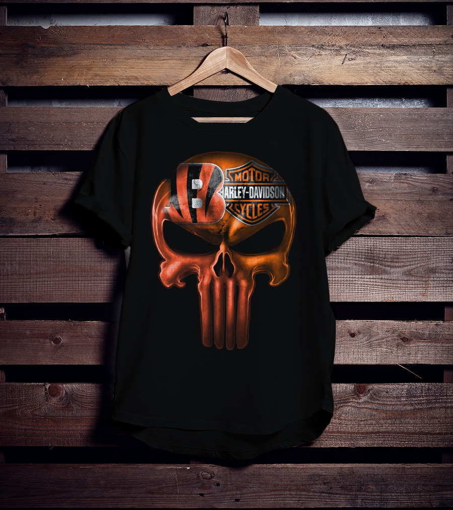 Cincinnati Bengals Harley Davidson Punisher Skull T-Shirt