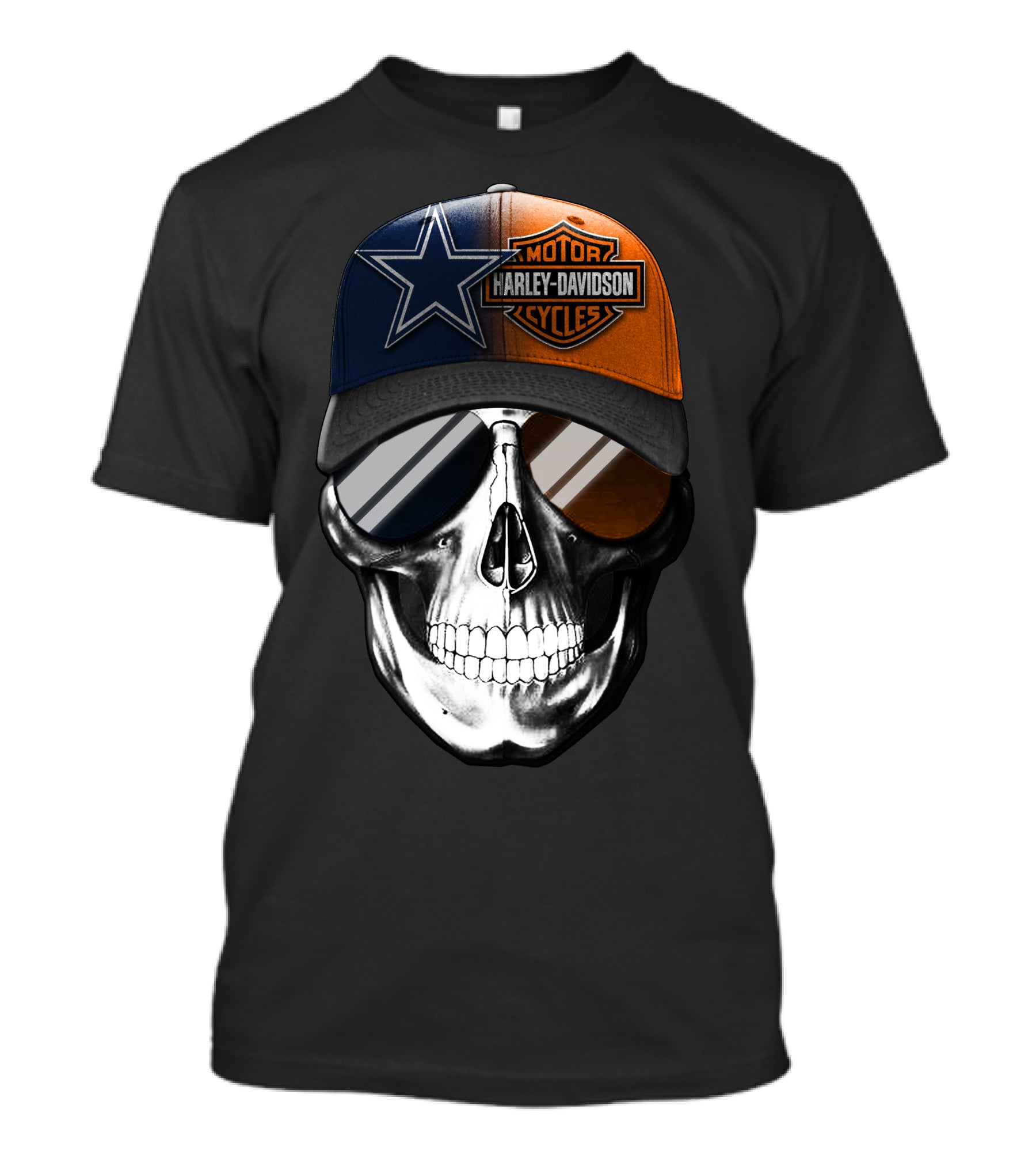 Harley Davidson Motor Cycles Dallas Cowboys Skull Hat T-Shirt