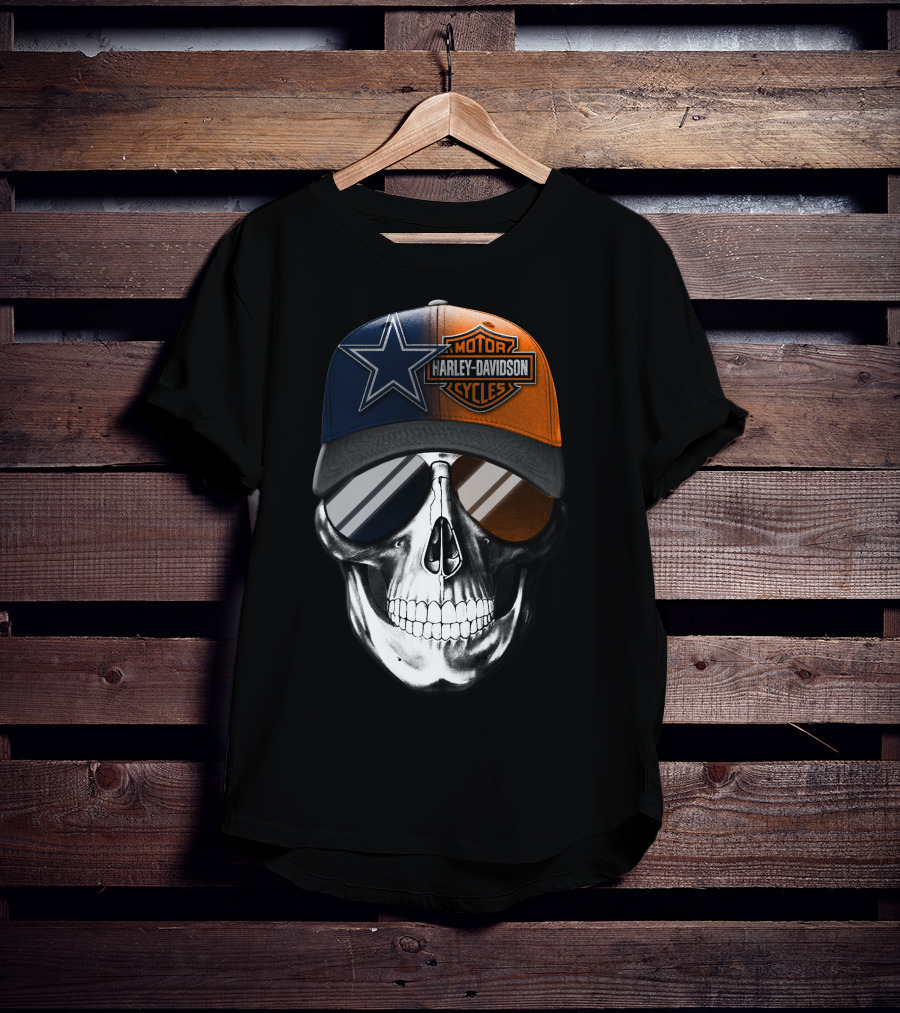 Harley Davidson Motor Cycles Dallas Cowboys Skull Hat T-Shirt