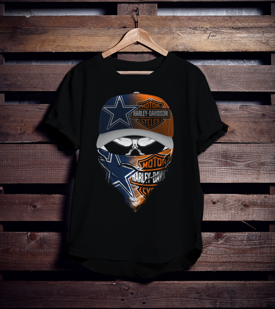 Dallas Cowboys Nfl Harley Davidson Motorcycles Skull Cap Bandana T-Shirt