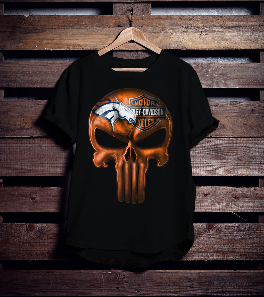 Denver Broncos Harley Davidson Punisher Skull T-Shirt