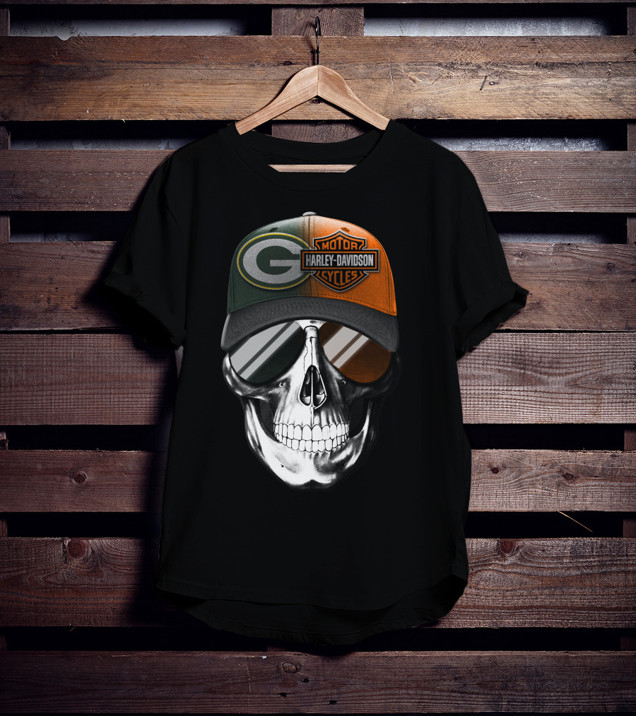 Green Bay Packers Harley Davidson Skull Cap T-Shirt
