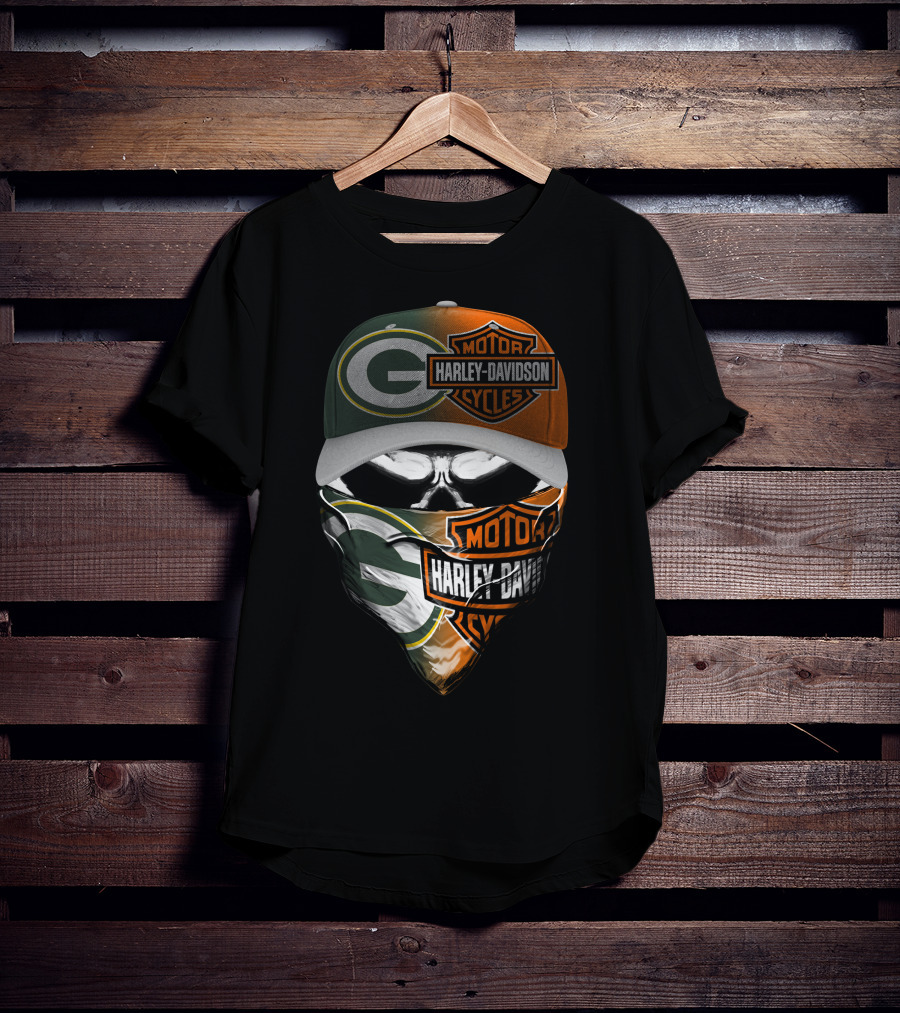Green Bay Packers Harley Davidson Motorcycles Fan Mask T-Shirt