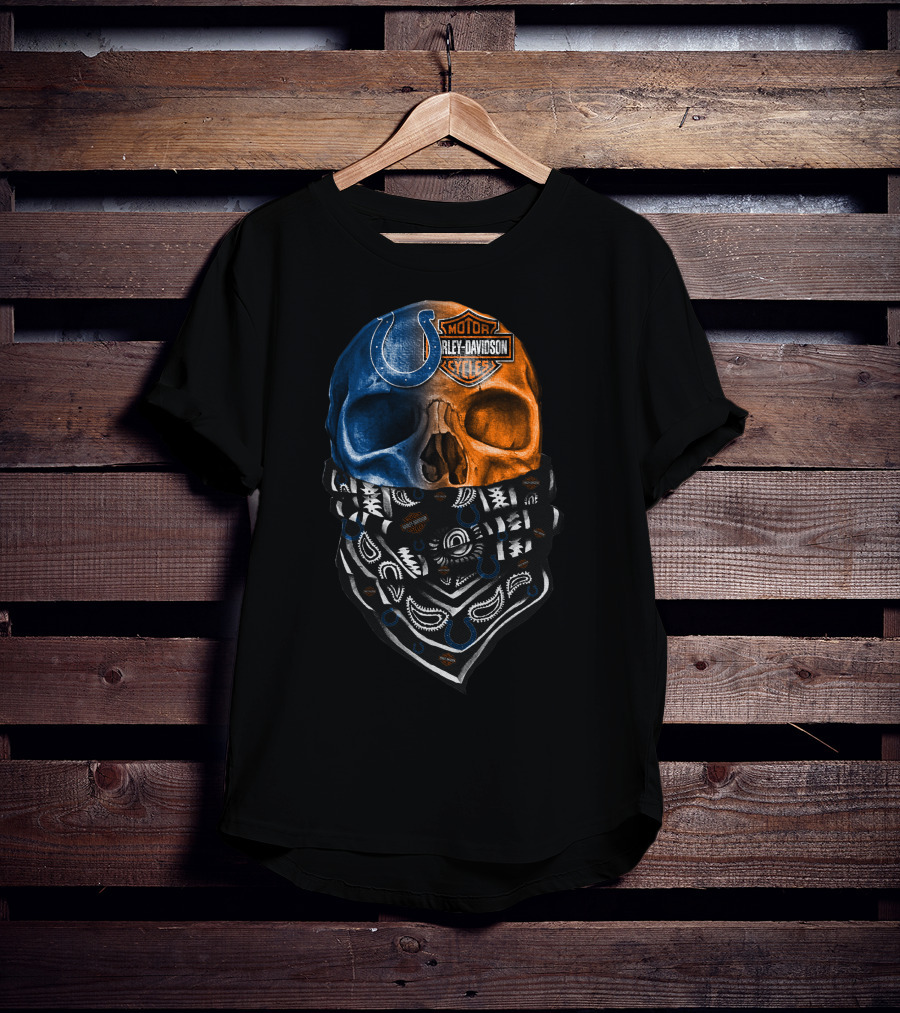 Indianapolis Colts Harley Davidson Skull Bandana T-Shirt
