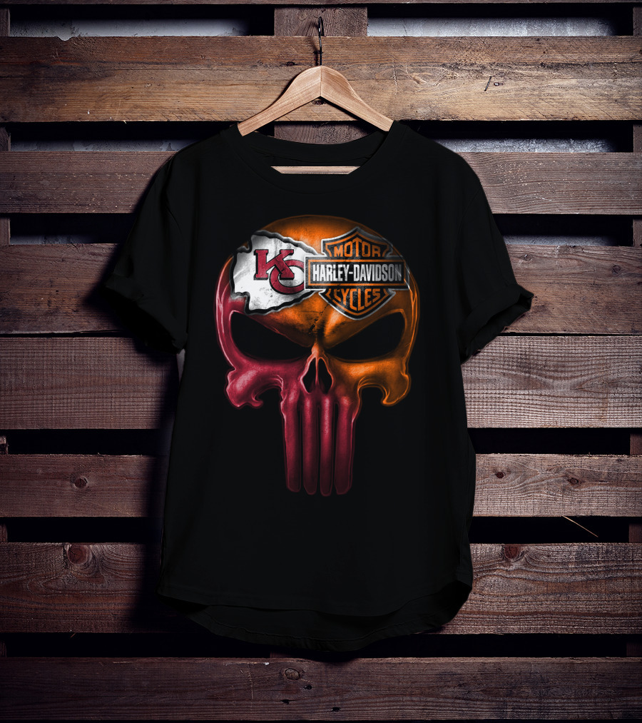 Kansas City Chiefs Harley Davidson Punisher Skull T-Shirt