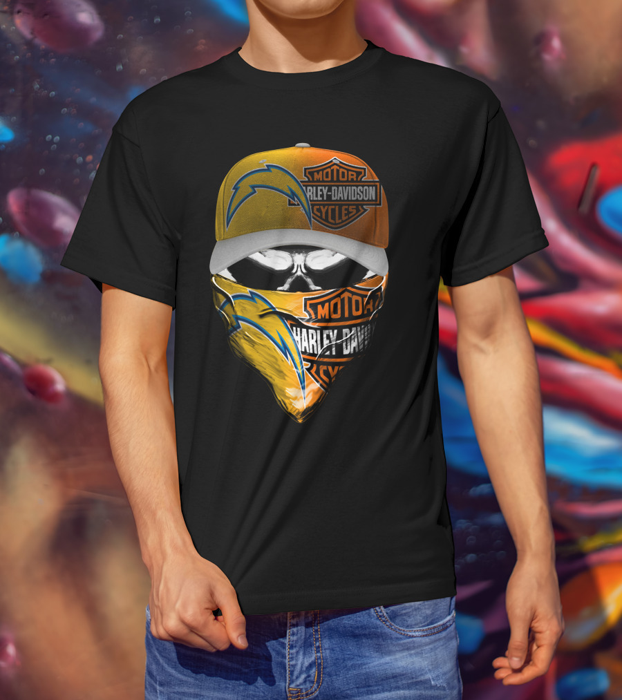 Motor Harley Davidson Los Angeles Chargers Skull T-Shirt
