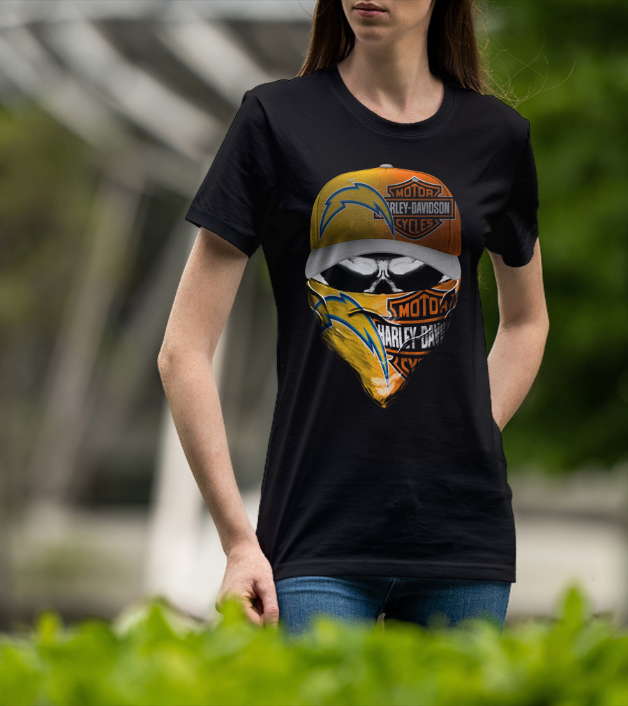 Motor Harley Davidson Los Angeles Chargers Skull T-Shirt