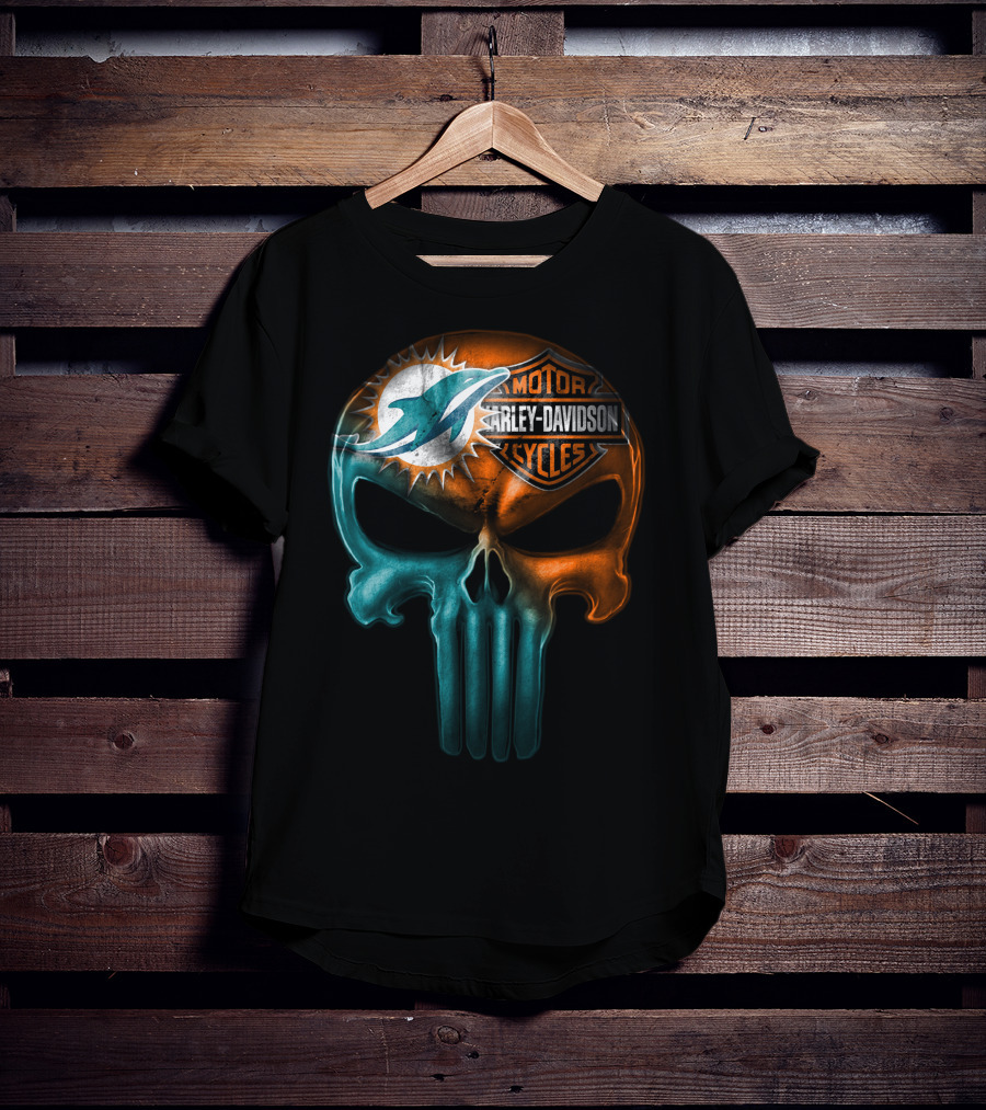 Miami Dolphins Harley Davidson Punisher Skull T-Shirt