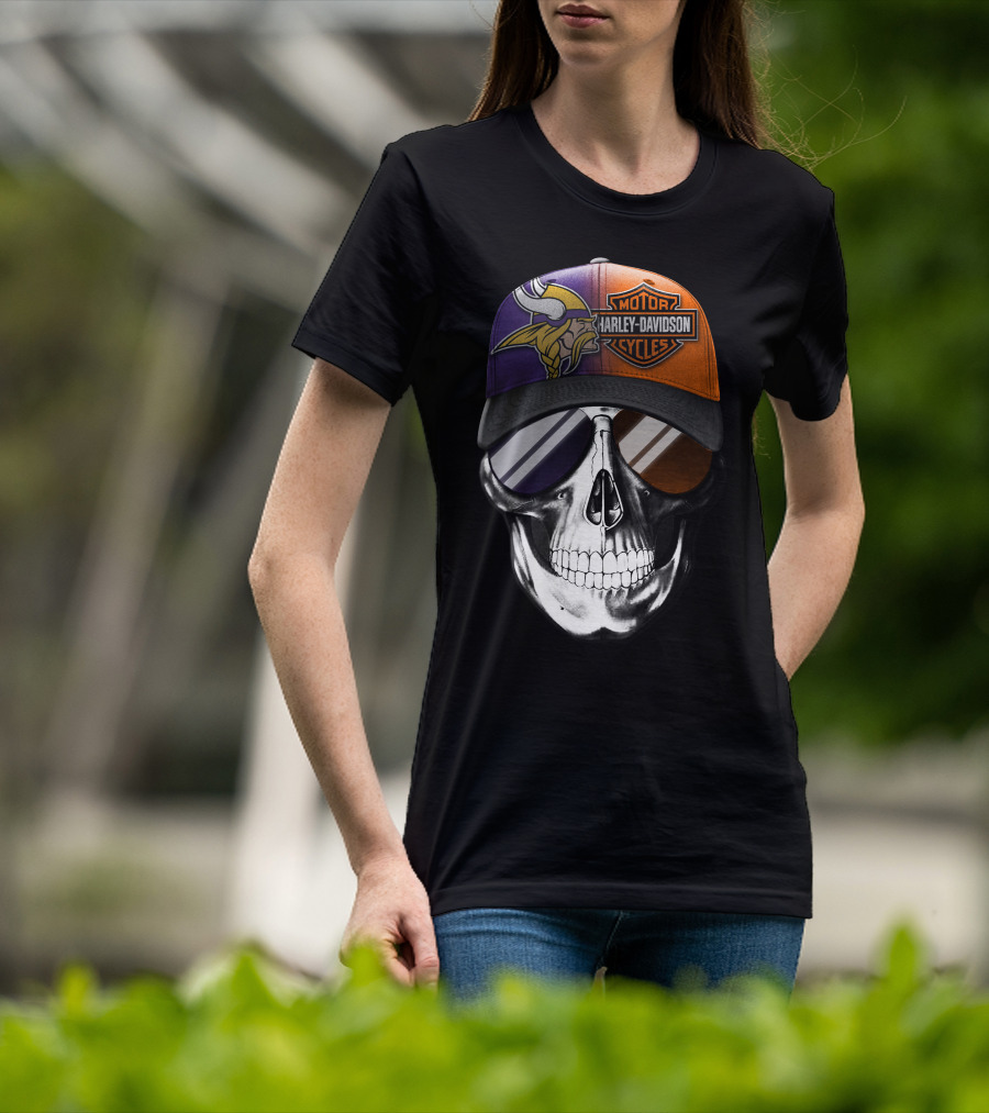 Minnesota Vikings Harley Davidson Skull T-Shirt