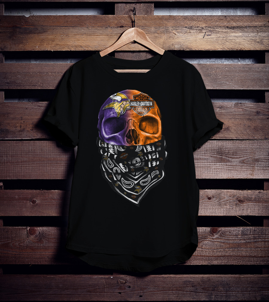 Harley Davidson Viking Skull Bandana Orange Purple T-Shirt
