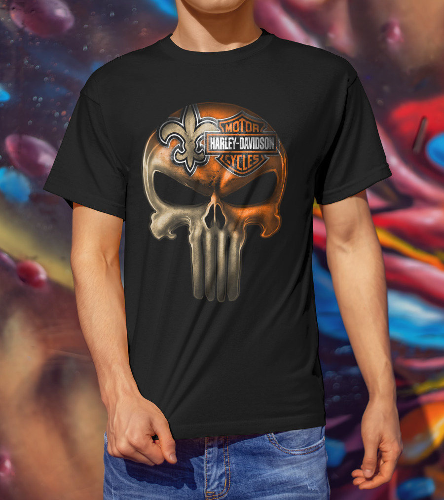 Harley Davidson Motorcycles Skull With Fleur-De-Lis T-Shirt