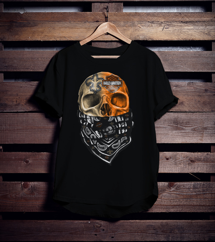 Harley Davidson Skull With Bandana And Fleur-De-Lis Symbol T-Shirt