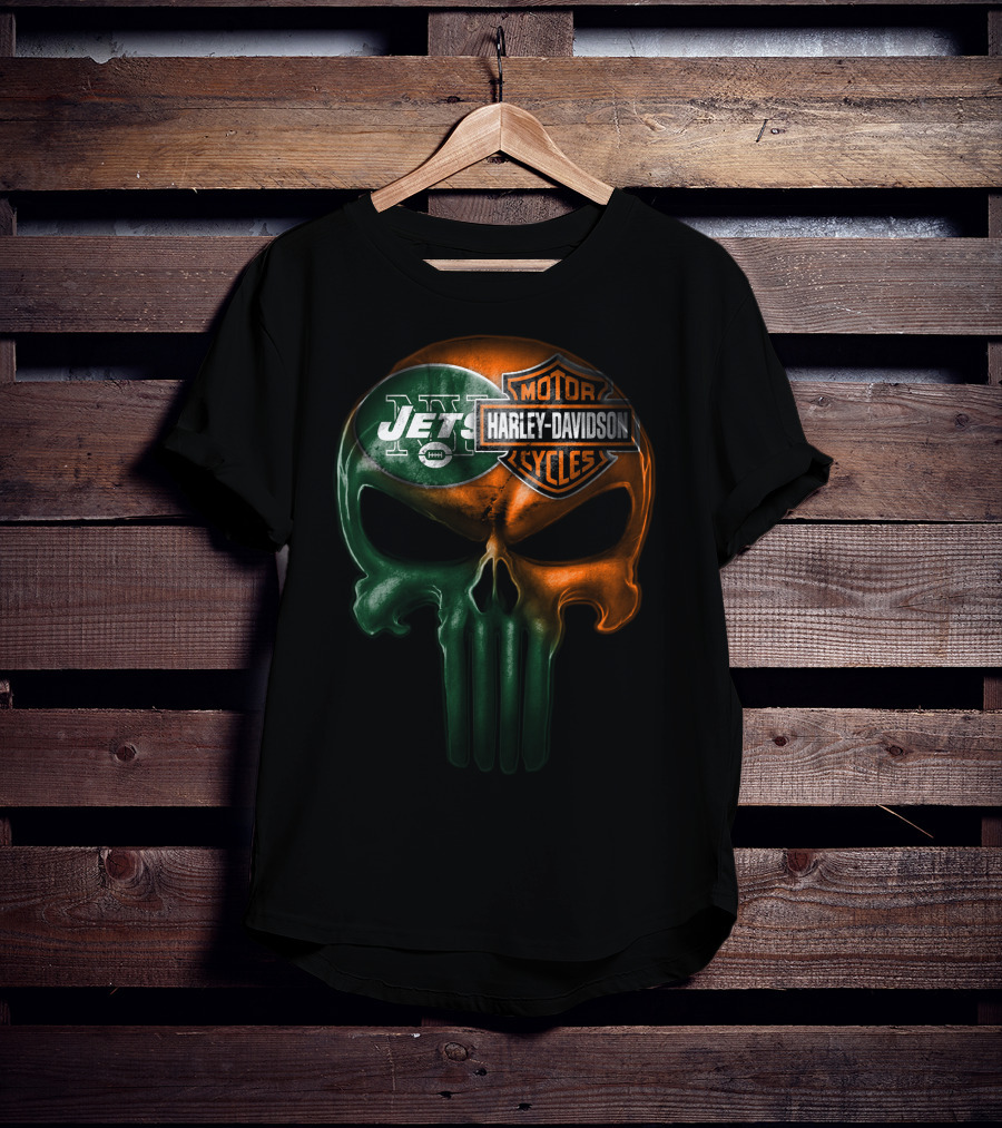 New York Jets Harley Davidson Skull T-Shirt