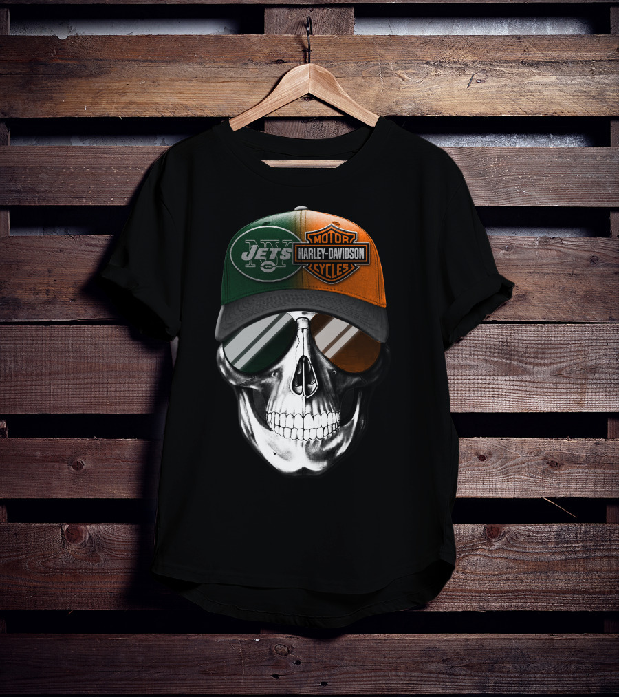 Harley Davidson Jets Skull Cap Nfl Crossover T-Shirt