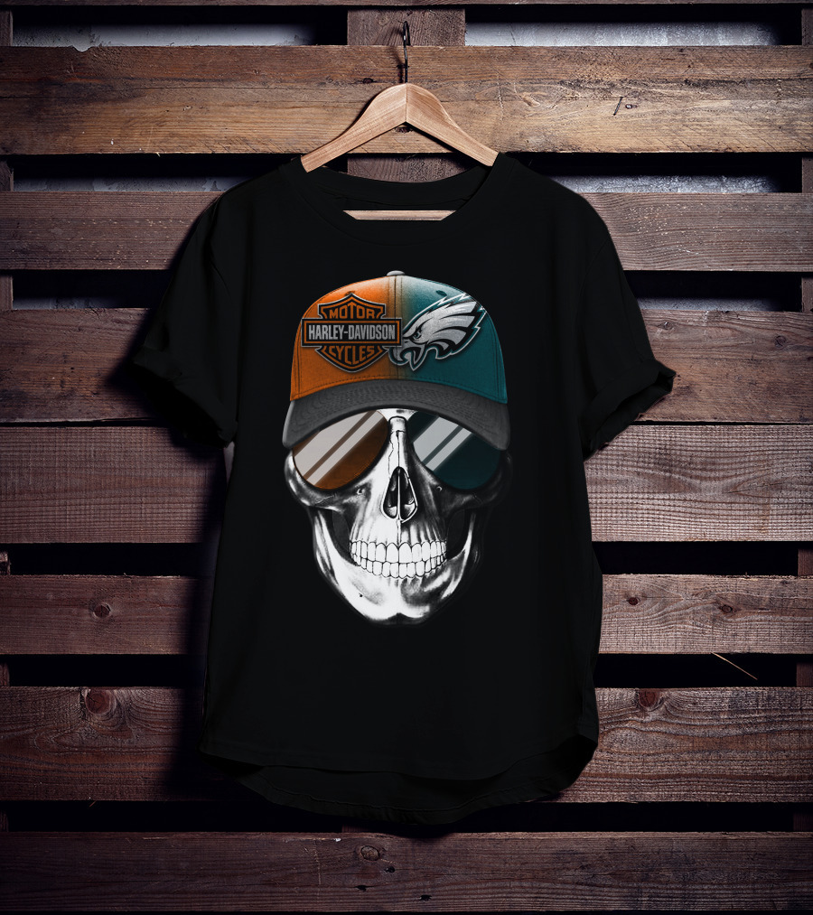 Harley Davidson Motor Cycles Eagles Skull Cap T-Shirt