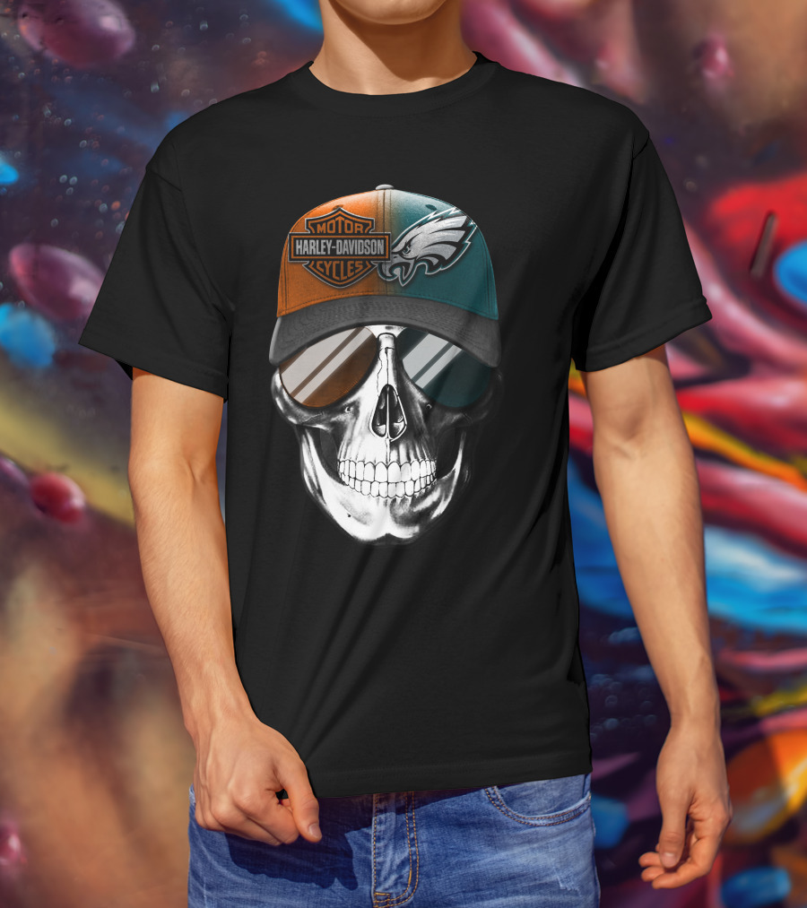 Harley Davidson Motor Cycles Eagles Skull Cap T-Shirt