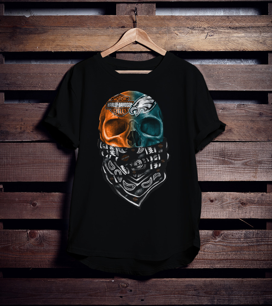 Harley Davidson Motor Cycles Philadelphia Eagles Skulls Bandana T-Shirt