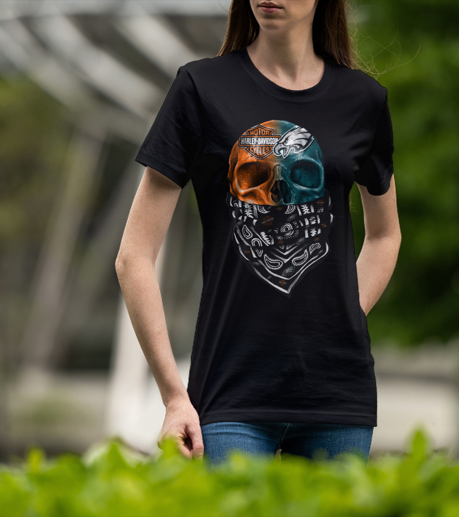 Harley Davidson Motor Cycles Philadelphia Eagles Skulls Bandana T-Shirt