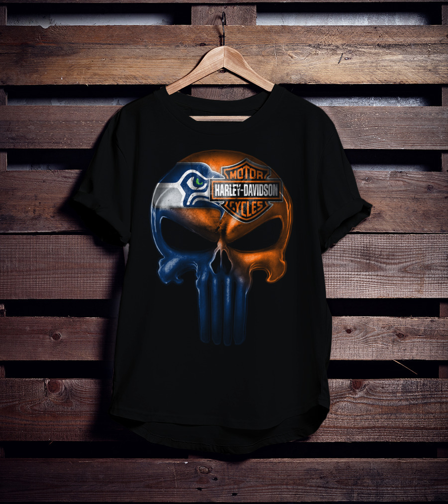 Seattle Seahawks Harley Davidson Skull T-Shirt
