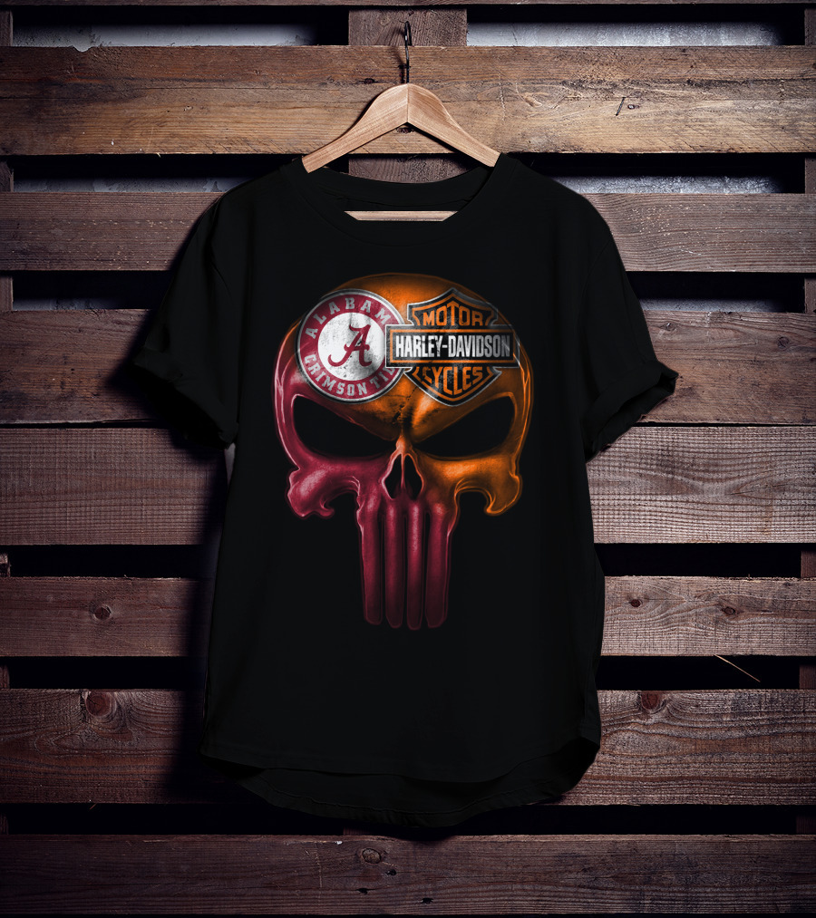 Alabama Crimson Tide Harley Davidson Punisher Skull T-Shirt