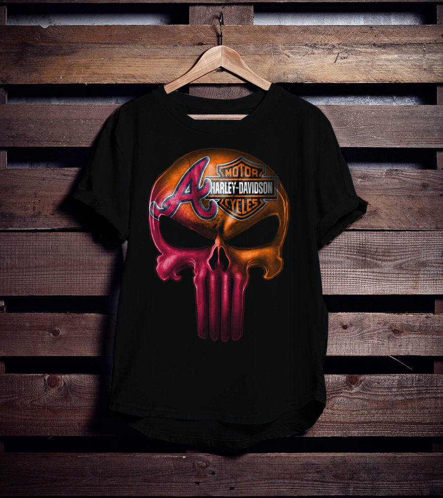 Atlanta Braves Punisher Skull Harley Davidson Motorcycles T-Shirt