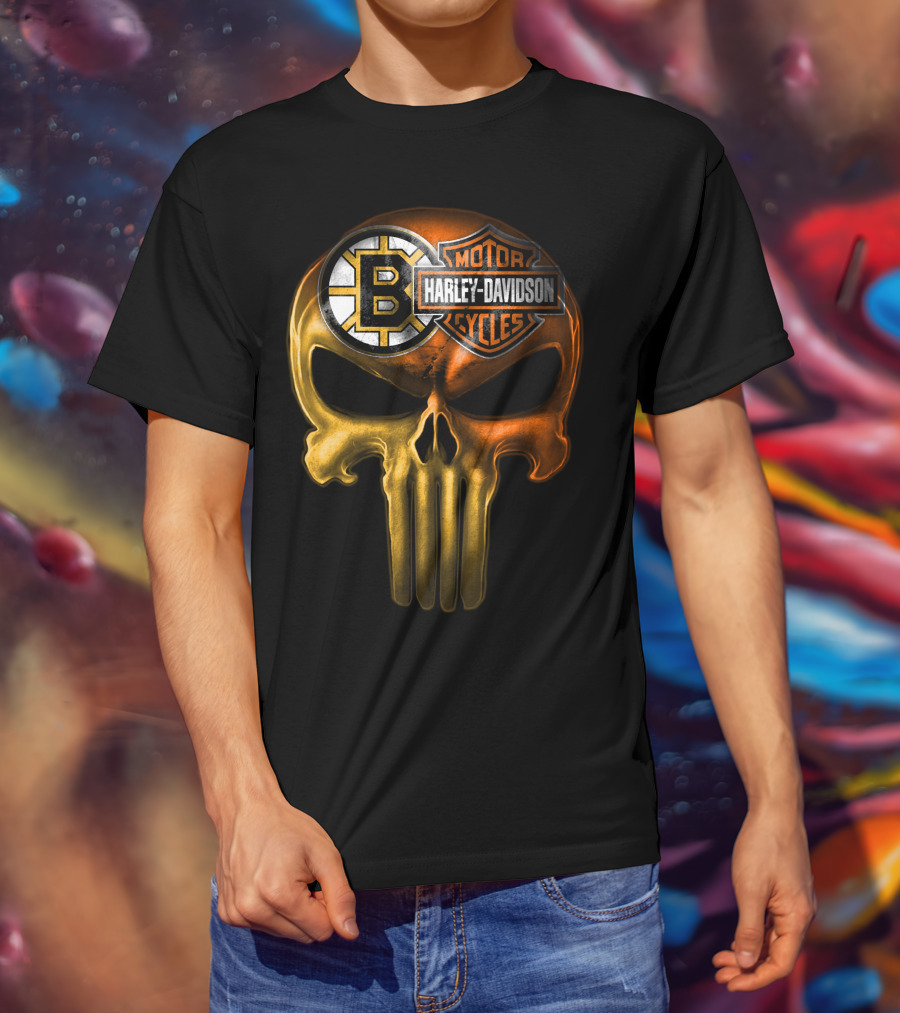 Boston Bruins Harley Davidson Skull 05Ahl T-Shirt