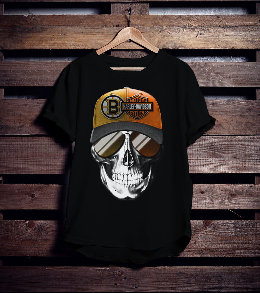 Harley Davidson Motorcycles Skull Boston Bruins Cap T-Shirt