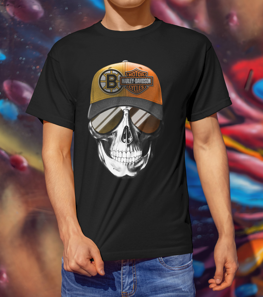 Harley Davidson Motorcycles Skull Boston Bruins Cap T-Shirt