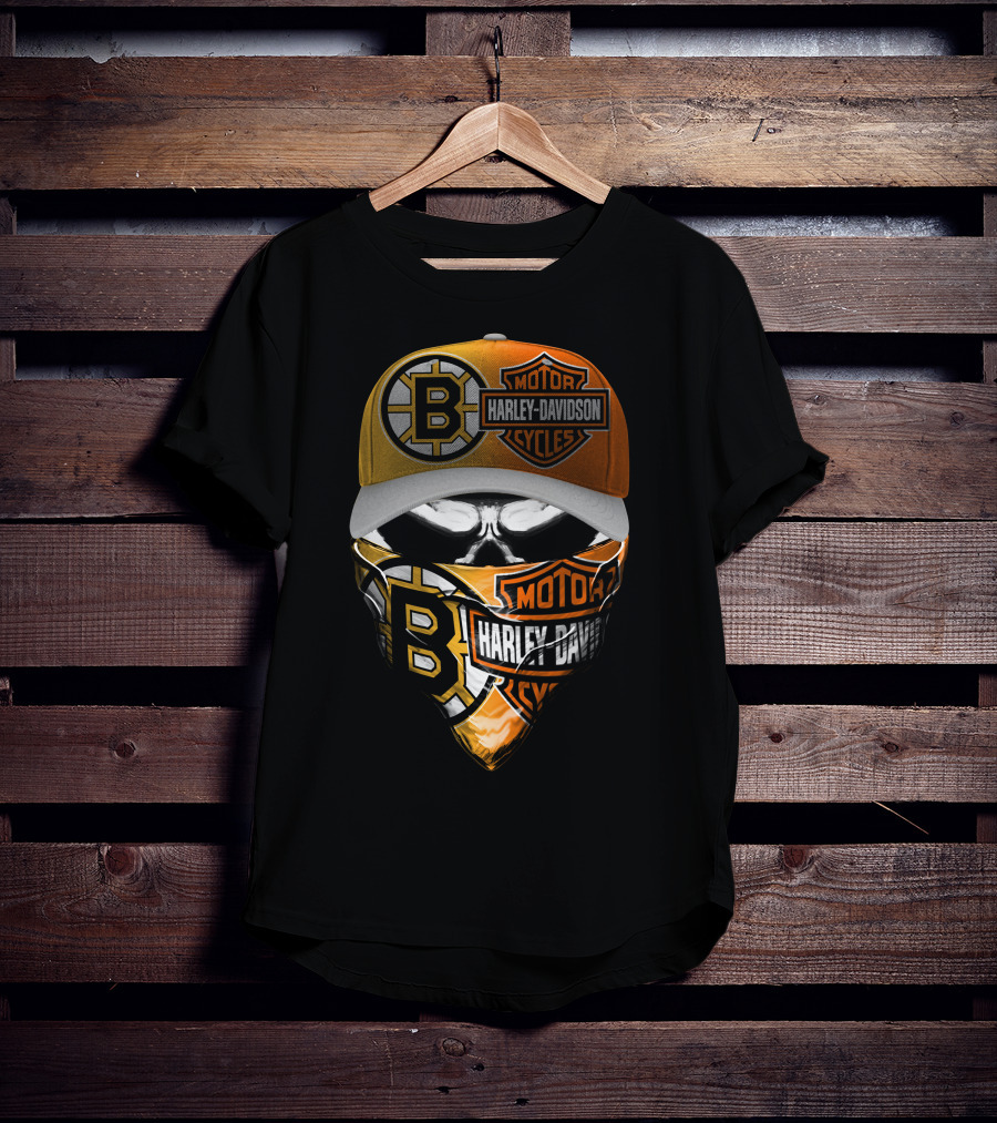 Boston Bruins Harley Davidson Motorcycles Mask And Cap T-Shirt