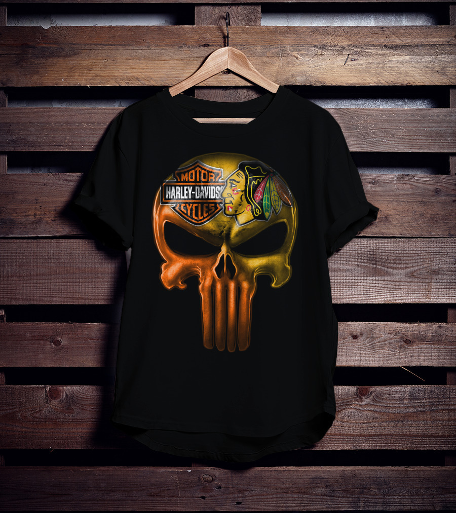 Harley Davidson Punisher Skull Chicago Blackhawks T-Shirt
